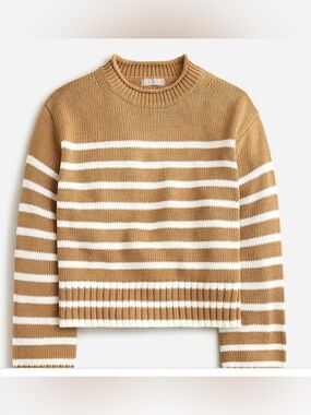 J. Crew Striped Crewneck Sweater in Camel and White. Small